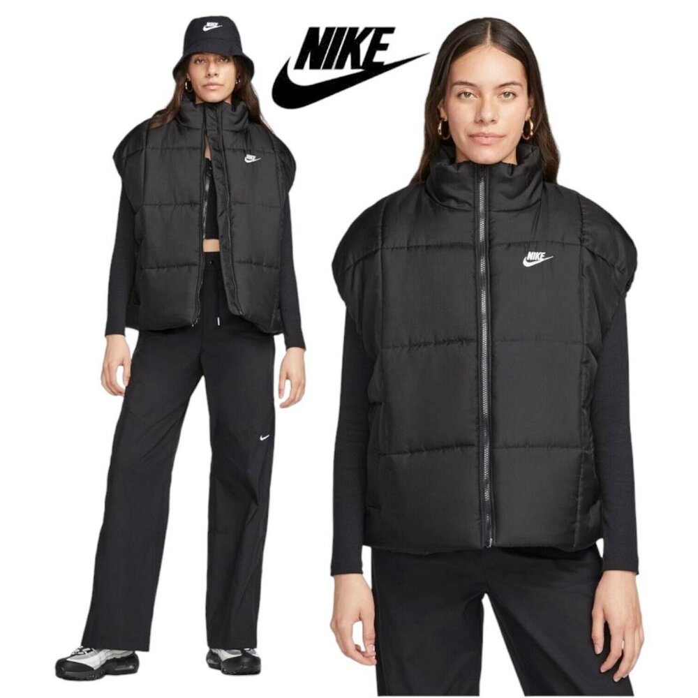 Nike Sportswear Black Puffer Vest Therma-Fit Oversized FB7679-010 Women's MEDIUM